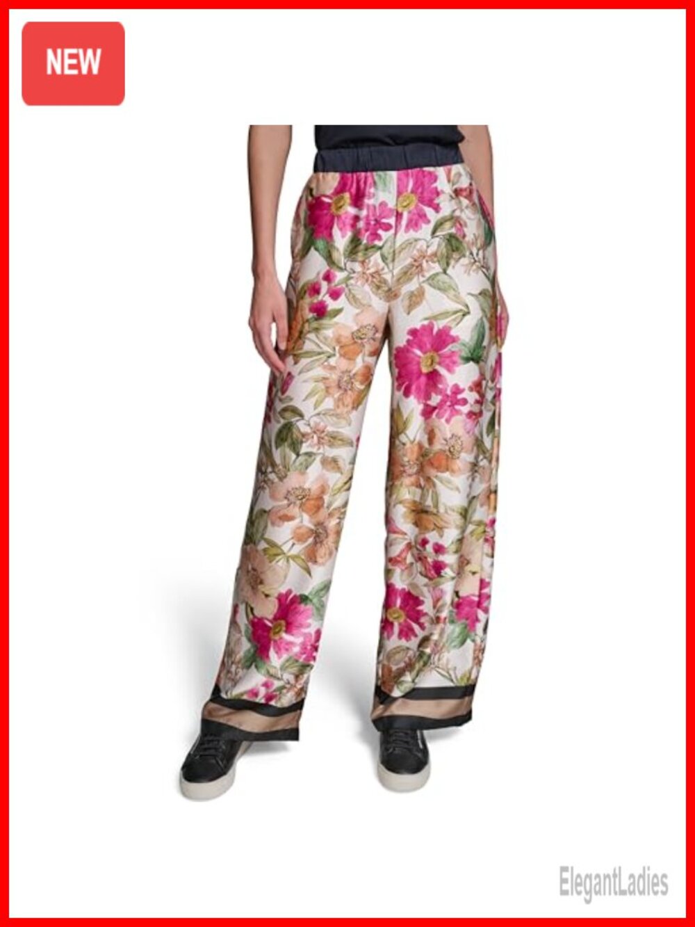 Karl Lagerfeld Placed Floral Wide Leg Chino Pants Relaxed Fit Pull On